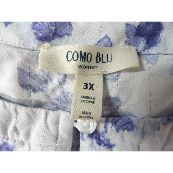 Como Blu Womens Top 3X Blue White Floral Prairie Cottage Core Cinch Waist - Picture 4 of 12
